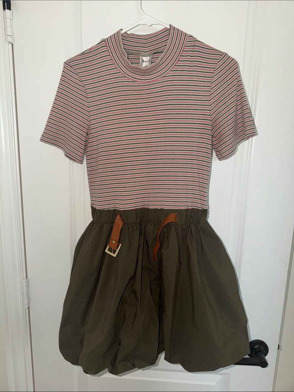 Anthropologie StripedPink & Olive Short Sleeve bubble Dress